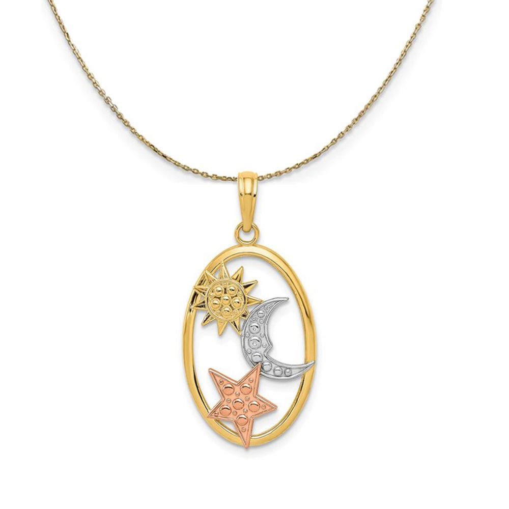 14k Yellow & Rose Gold with Rhodium 22mm Celestial Necklace - 20 Inch